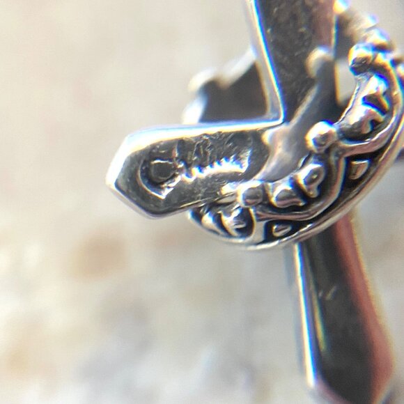 Sterling Silver 925 Petite Dainty Cross & Crown Dangle Drop Earrings - Picture 9 of 16